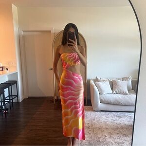 Vibrant Pink and Orange Strapless Dress